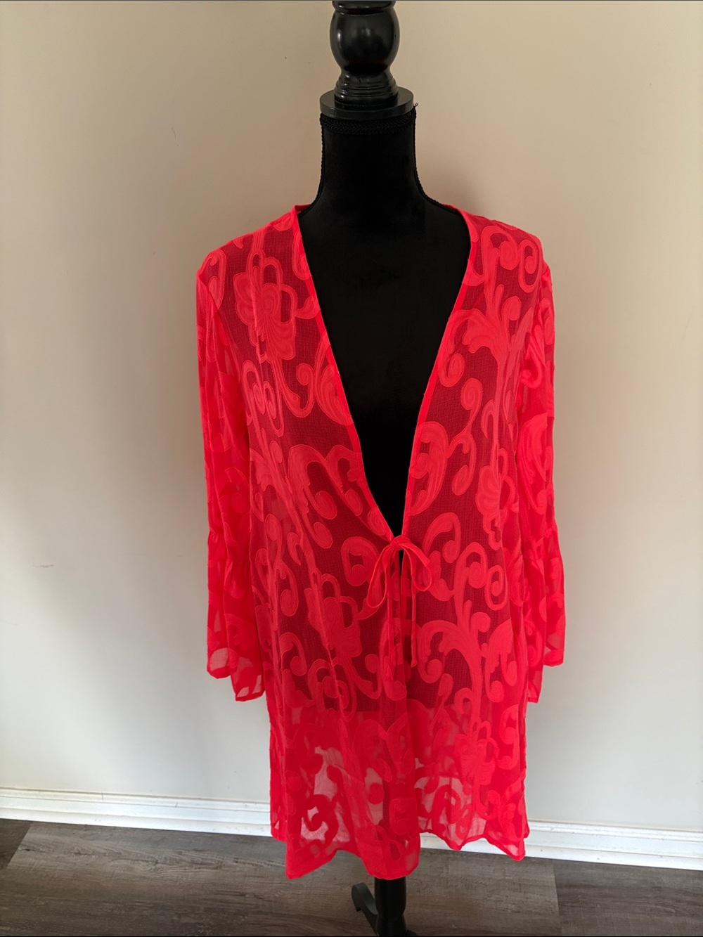 Lilly Pulitzer Sheer Tie-Front Swim Coverup in Bright Coral-Red